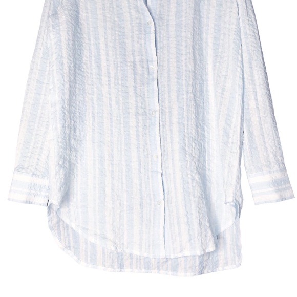 Small Oversized 100% Linen Standard James Perse Blouse Shirt Button Up Stripes - Picture 7 of 14